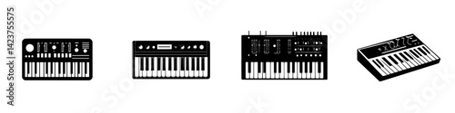 Icon set featuring various keyboard instruments designed in a minimalist style
