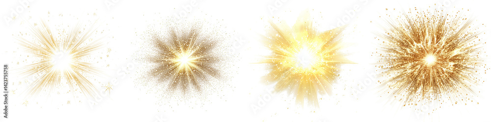 Obraz premium Set of a glowing golden light burst, isolated on a transparent background.