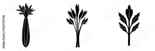 Icon set featuring various vegetable designs in silhouette style showcasing unique shapes and details