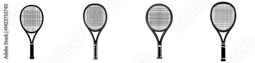 Collection of minimalist tennis racket icons for sports design and illustration