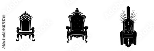 Set of decorative throne icons featuring unique designs and styles for digital projects and graphic design needs