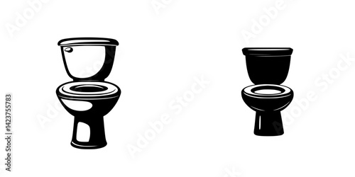 Icon set featuring various toilet designs for modern interior applications and illustrations