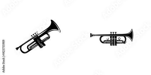 Icon set featuring two different trumpet designs in a minimalist style ideal for music-related projects