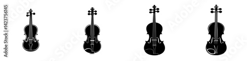 Violin icon set showcasing various styles and designs of violins for digital and print projects