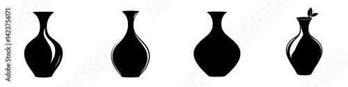 Icon set of vases showcasing various silhouettes and designs in a minimalist style for artistic or decorative applications