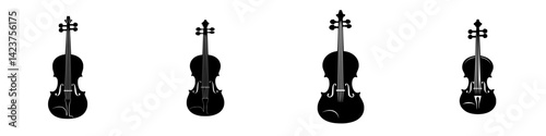 Collection of elegant violin icons showcasing various styles and designs in a minimalist layout for creative projects