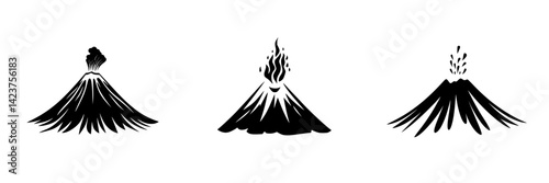 Obraz na płótnie Creative icon set showcasing various volcanic eruptions in simple, monochrome designs for versatile use w salonie