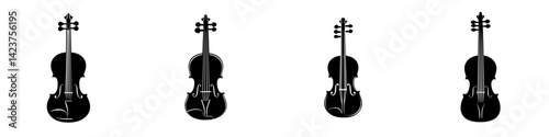 Icon set featuring various styles of violins in a monochromatic design suitable for music-related projects