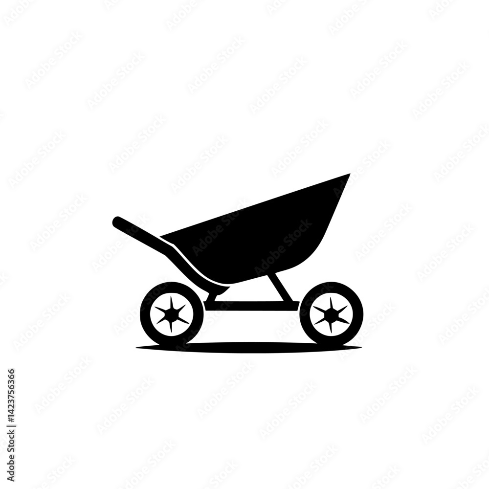 Wheelbarrow icon design suitable for various graphic projects and illustrations in black and white style Wheelbarrow icon design suitable for various graphic projects and illustrations in black and white style