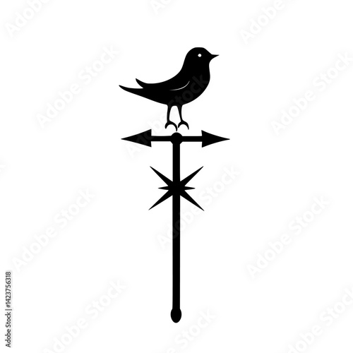 Black bird weather vane design showcasing a directional arrow and a star