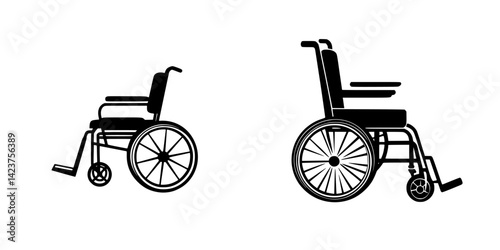 Wheelchair icon set showcasing different designs and features suitable for accessibility