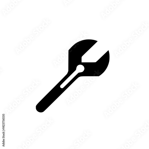 Wrench icon in solid black color with a simple design representing tools and mechanical work