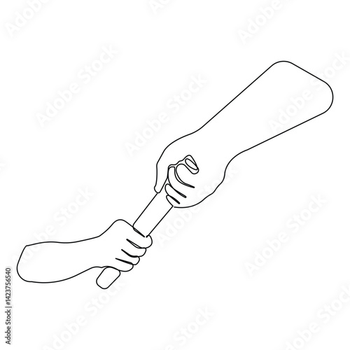 Hands passing the baton in a relay race continuous line art drawing. Vector illustration.