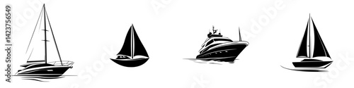Obraz na płótnie Collection of stylish icons showcasing various types of boats and yachts for nautical design projects w salonie