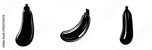 Icon set featuring three distinct black silhouette illustrations of vegetables showcasing varying shapes and sizes