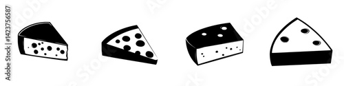 Collection of cheese icons showcasing different styles and textures in a minimalist design