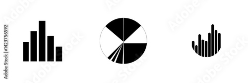 Icon set featuring bars and pie charts ideal for data visualization in business presentations