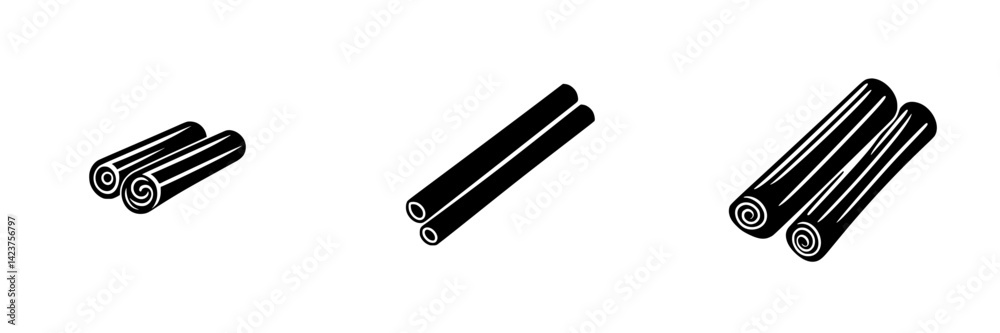Icon set featuring various designs of rolled parchment or scrolls in black and white style Icon set featuring various designs of rolled parchment or scrolls in black and white style
