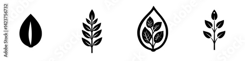 Obraz na płótnie Collection of botanical icons representing leaves and plants in minimalist design w salonie