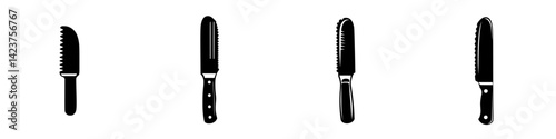 Icon set featuring various knife designs suitable for culinary applications and graphic design use