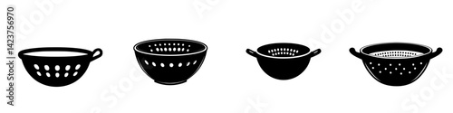Different styles of kitchen colanders for food preparation and straining tasks in various designs and sizes