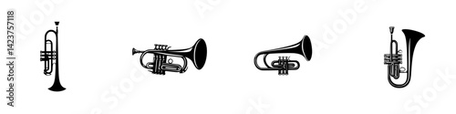 Icon set featuring various brass musical instruments for creative projects and designs
