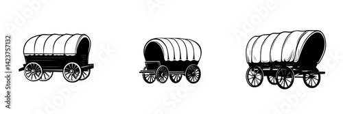 Collection of vintage wagon icons showcasing traditional design and structure