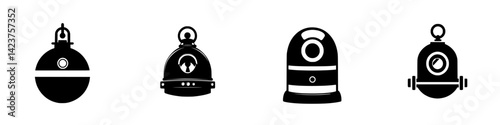 Various icons representing underwater diving equipment displayed in a clear and minimalistic style for easy recognition and use