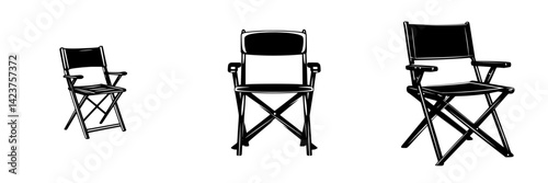 Icon set of various folding chairs designed for versatility and functionality in different settings