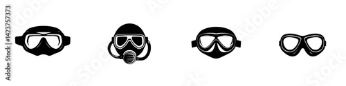 Icon set featuring various diving masks for underwater exploration and snorkeling experiences