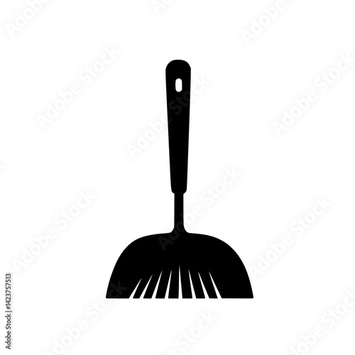 Icon set featuring a simple black silhouette of a rake, ideal for gardening and landscaping applications