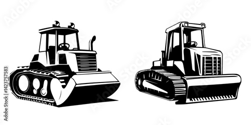 Icon set featuring two distinct bulldozer designs in a simple monochrome style