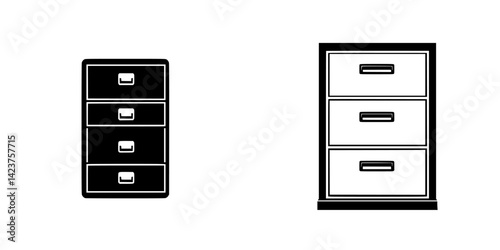 Collection of minimalistic black and white drawer icon set suitable for various design projects and applications