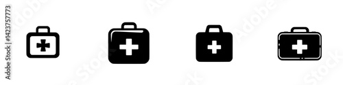 Obraz na płótnie Icon set featuring various styles of first aid kits for emergency medical supplies and health care purposes w salonie