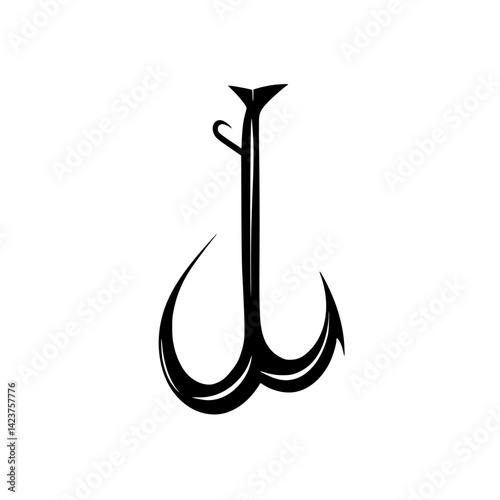 Icon set featuring a stylized fishing hook design with bold lines and sharp contours