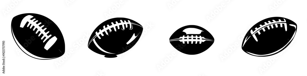 Diverse icon set of football designs showing various shapes and styles for sports and entertainment purposes Diverse icon set of football designs showing various shapes and styles for sports and entertainment purposes