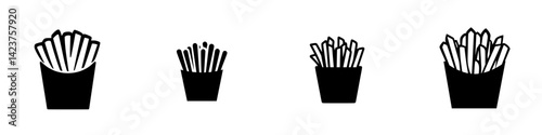 Icon set featuring various styles of French fries in different sizes and shapes for culinary design projects