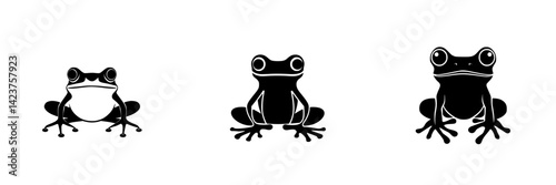 Frog icon set featuring three distinct designs suitable for nature themes and illustrations photo