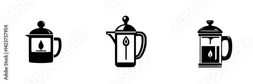 Collection of minimalist icons representing various coffee brewing methods in black and white