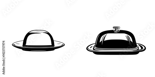 Icon set featuring classic serving cloches in two different styles