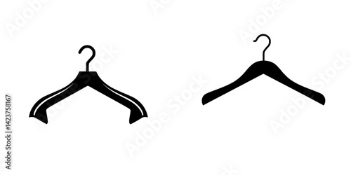 Icon set featuring two distinct designs of coat hangers in silhouette form for versatile applications in design projects