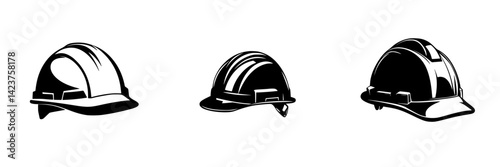 Icon set of construction helmets designed for safety awareness and workplace protection graphics