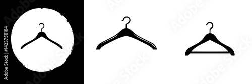 Icon set featuring various styles of clothing hangers, designed for fashion and retail applications