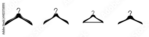 Icon set featuring various types of coat hangers for fashion and home organization