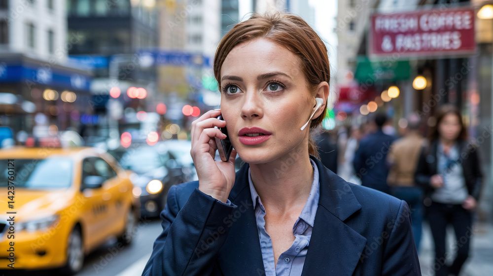She grins as a favorite song starts playing on her wireless earbuds while on a walk. She grins as a favorite song starts playing on her wireless earbuds while on a walk.