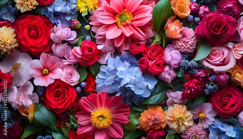 Naklejka premium Colorful floral wallpaper with blossom pattern