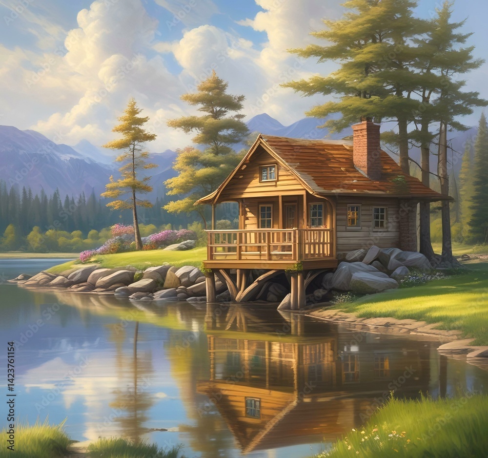 Fototapeta premium Illustration of spring landscape.