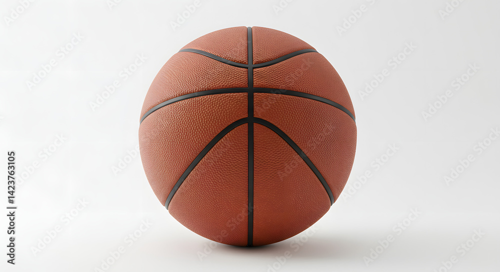 Fototapeta premium An orange rubber basketball sphere, a single sports equipment for play, is isolated on a white background