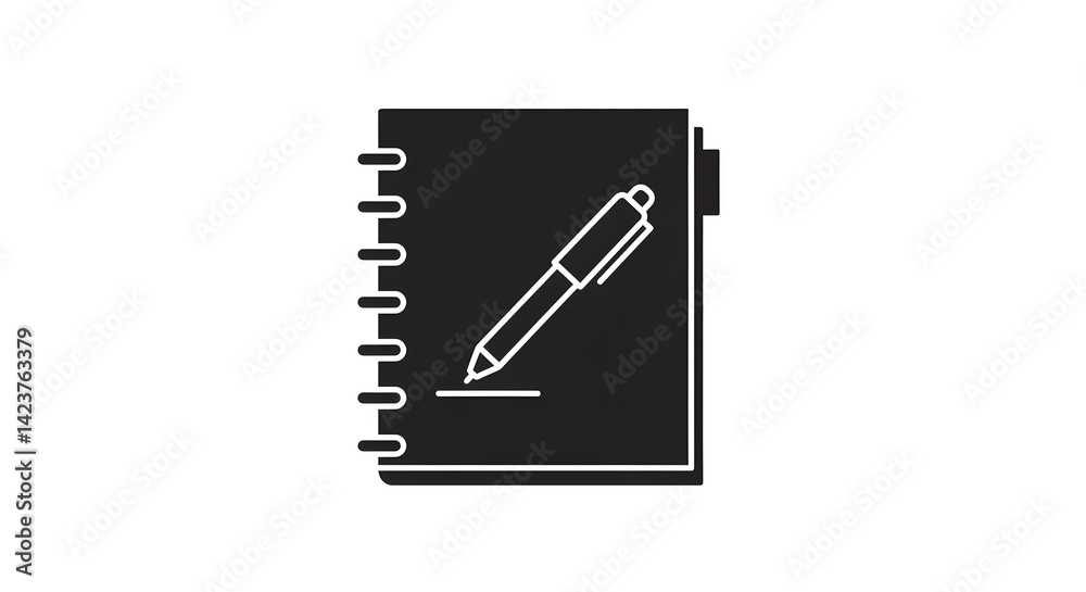 A vector illustration shows a blank spiral notebook with a pen and a pencil, common office and education objects for writing notes on paper A vector illustration shows a blank spiral notebook with a pen and a pencil, common office and education objects for writing notes on paper