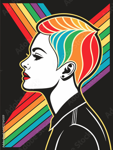 Rainbow Hair, Bold Style A Colorful Portrait Illustration